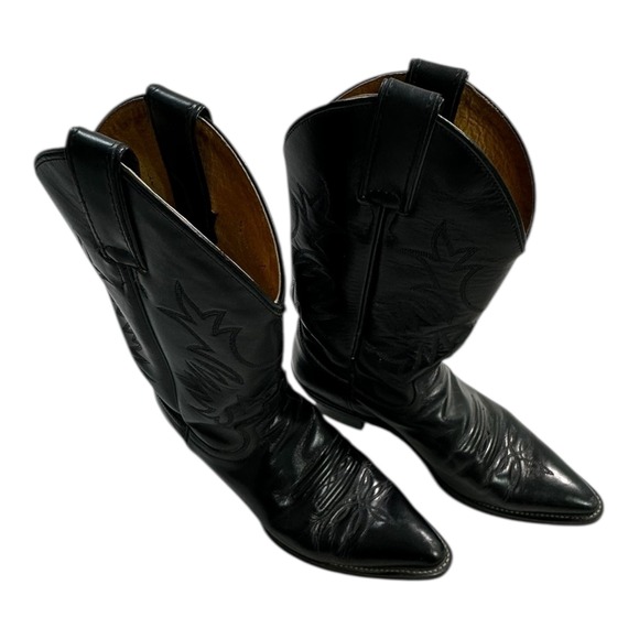 Justin Boots Black Leather Cowboy Western Boots Mens 7.5B Style L4903 - Picture 11 of 12